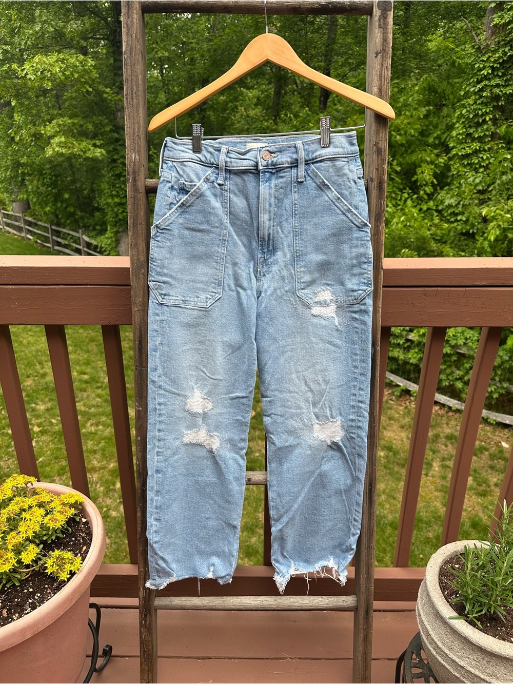 MOTHER Light Blue Distressed Boyfriend Jeans - The Rambler Ankle Chew
